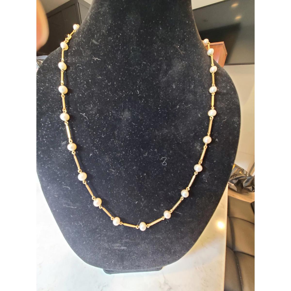 Carl F Bucherer 18k Yellow Gold Square Link Pearl Necklace